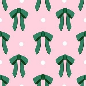 Beautiful Bows Polka Dot Green on Pink