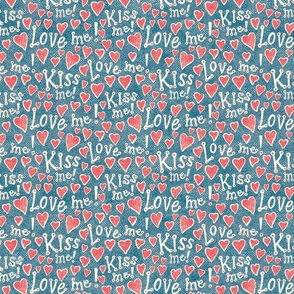 Kiss Me Love Me on denim blue - Medium scale