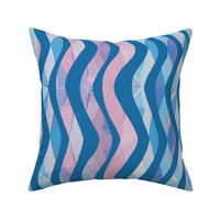 Serenity Strands - stripes, composed of intertwining S-shaped waves pastel baby blue on sky blue - medium scale