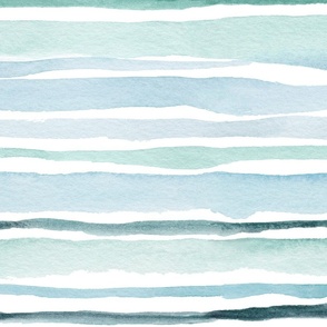 WATERCOLOR TEAL BLUE STRIPES HORIZONTAL