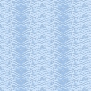Serenity Strands - stripes, composed of intertwining S-shaped waves pastel baby blue on sky blue - small scale