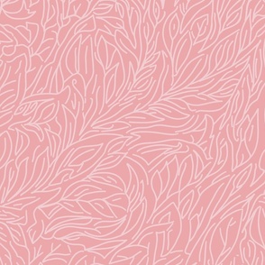 abtract leaves, multiderectional line art light pink on pink / may flower