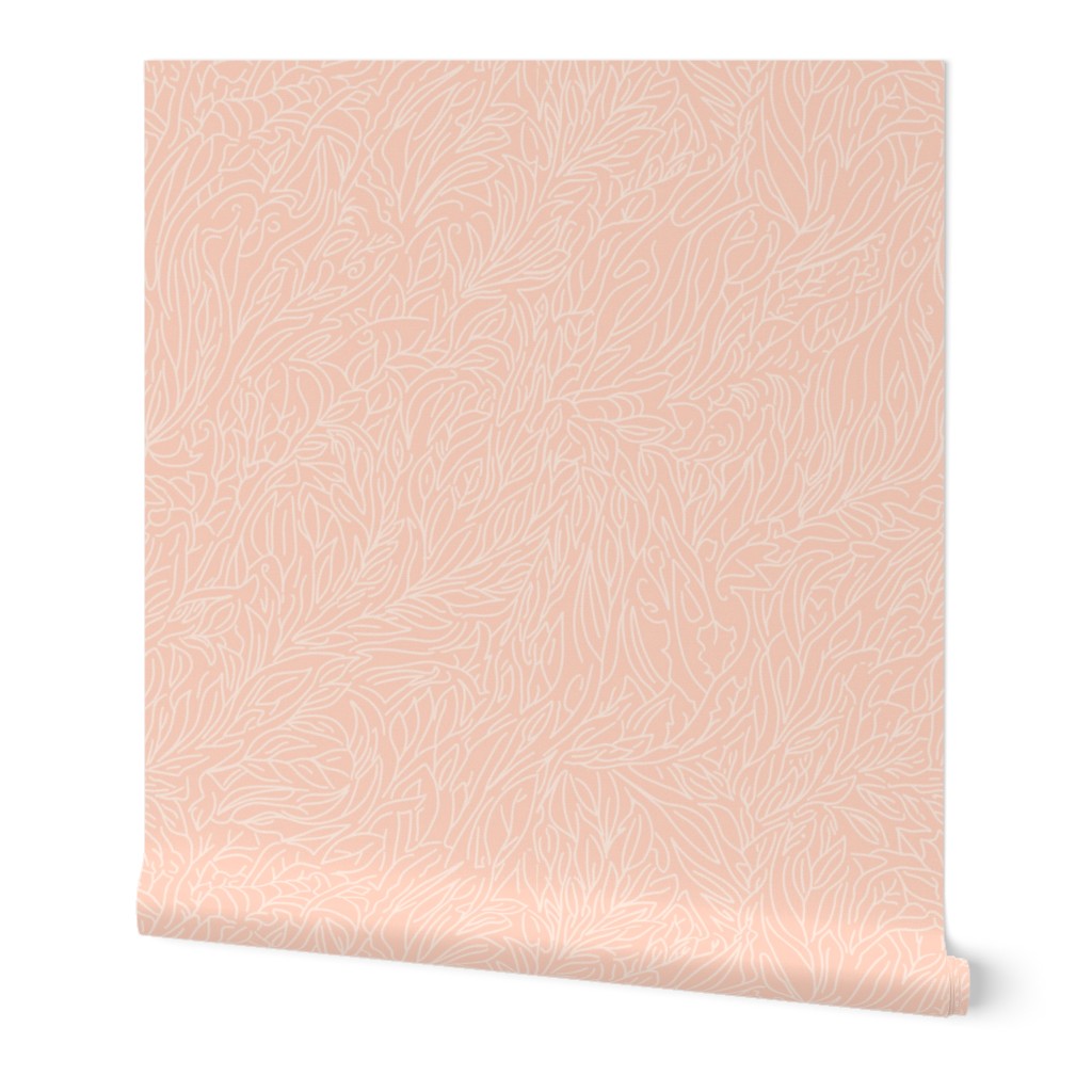 abtract leaves, multiderectional line art  pastel pink on salmon, peach fuzz