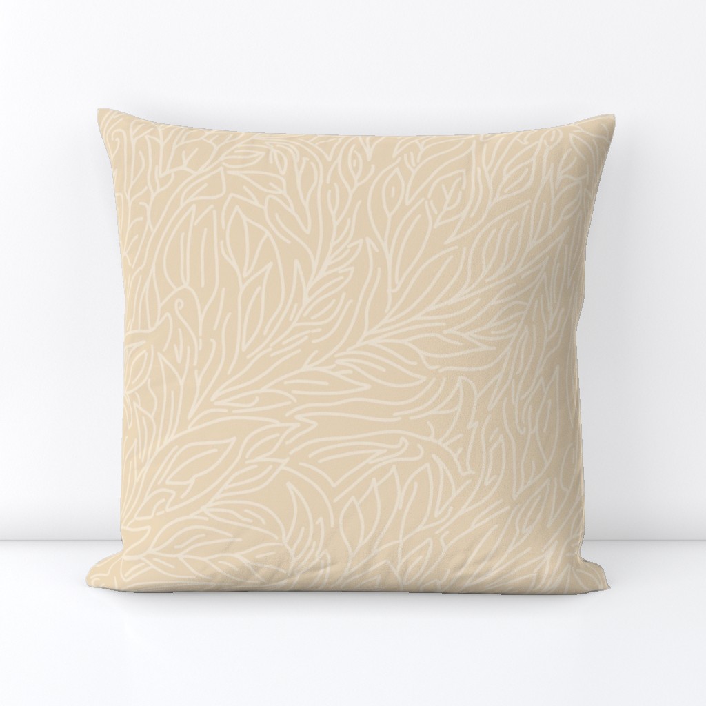 abtract leaves, multiderectional line art  pastel yellow / neutral on beige sand yellow
