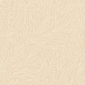 abtract leaves, multiderectional line art  pastel yellow / neutral on beige sand yellow