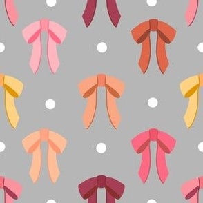 Beautiful Bows Polka Dot Melon Tones on Grey