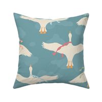 Flying White Geese in Clouds with Scarves XL (24x24)