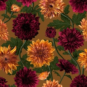 Marvelous Mums  Chrysanthemum Pattern in Brown