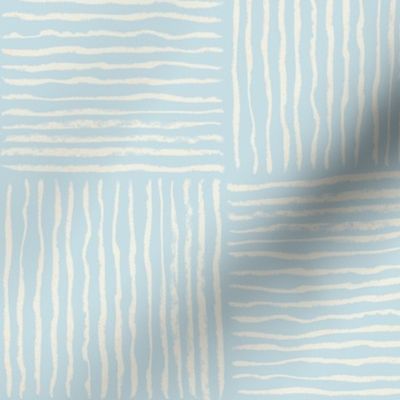 Coastal check hand drawn charcoal line art checkers in pale sky blue and off white
