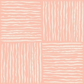 modern Hand drawn charcoal line art checkers in coral rose pink and off white