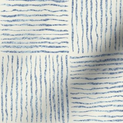 Coastal Hand drawn charcoal line art checkers in off white, ocean sea blue