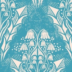 Block Print Small Dainty Wildflowers - Cream on Teal