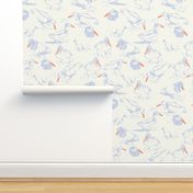 SMALL: Blue Wild ducks  with red beaks on a cream background