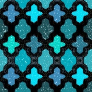 Woven Quatrefoil Black Teal Blue Aqua Turqoise