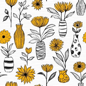 yellow flowers in vases, large scale