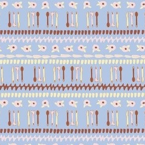 SMALL: Blooms & Utensils: Pink Forks, spoons and Knives on Light Blue