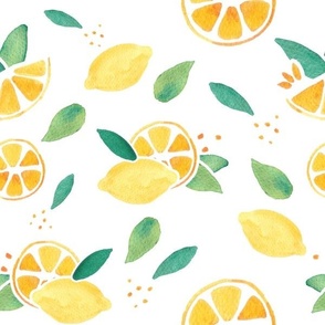 lemons and slices - yellow and white watercolor