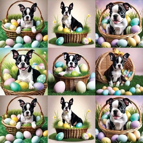 small scale Easter basket Boston Terrier Dogs Easter Eggs