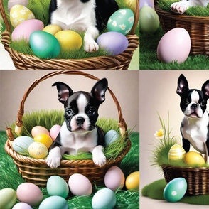 Large Scale Easter basket Boston Terrier Dogs Easter Eggs