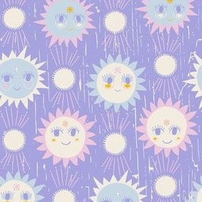 MEDIUM: Smiles of the Sun: Textured Light Purple Background with Pink- Blue Suns
