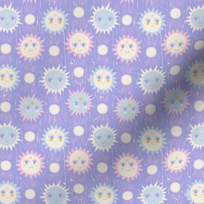 SMALL: Smiles of the Sun: Textured Light Purple Background with Pink- Blue Suns