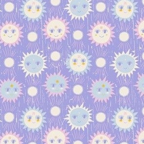 SMALL: Smiles of the Sun: Textured Light Purple Background with Pink- Blue Suns