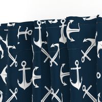 Nautical Navigator: Classic Anchors on Navy Pattern, Large Scale