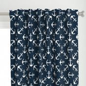 Nautical Navigator: Classic Anchors on Navy Pattern, Large Scale