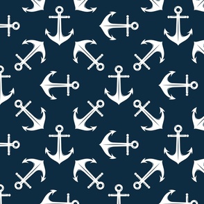 Nautical Navigator: Classic Anchors on Navy Pattern, Large Scale