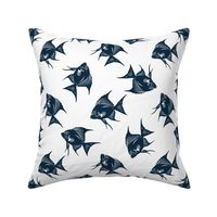Tropical Fish Navy Blue, Large Scale