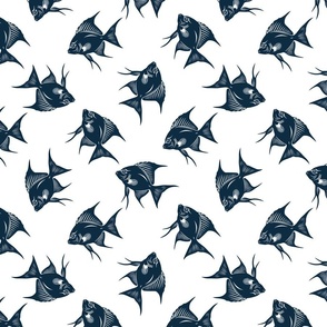 Tropical Fish Navy Blue, Large Scale