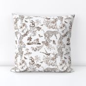 Preppy Chinoiserie French Brown Jungle Toile Pattern with Leopards and Monkeys