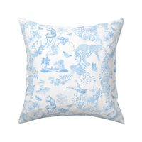 Preppy Chinoiserie French Light Blue Jungle Toile Pattern with Leopards and Monkeys