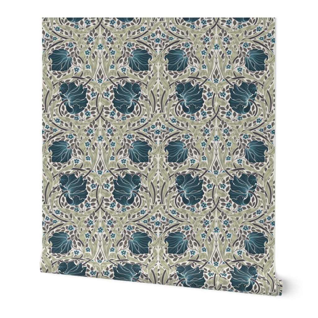 PIMPERNEL IN TEAL AND ARTICHOKE - WILLIAM MORRIS - small repeat