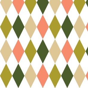 Harmonious Harlequins - olive, green, coral, beige (medium scale)