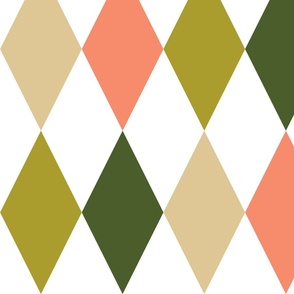 Harmonious Harlequins - olive, green, coral, beige (large scale)