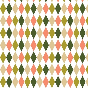 Harmonious Harlequins - olive, green, coral, beige (small scale)