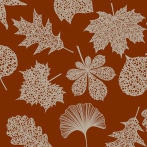 Leaf Lace Leaf Outline Pattern in Ivory and Rust