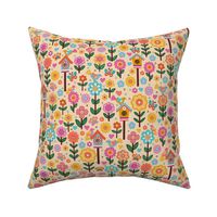 Whimsical Birdhouses Amidst Blooming Florals – Vibrant Nature-Inspired Pattern for Home Decor and Apparel