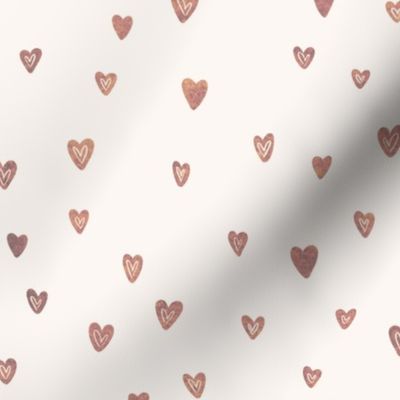 Gold brown ditsy doodle hearts on a light background