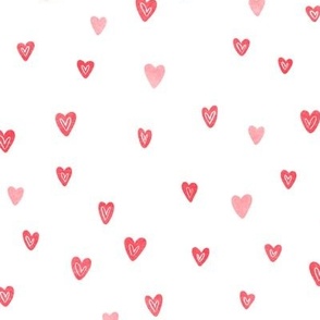 Red ditsy doodle hearts on a light background