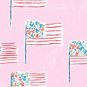 Floral Flag On Pink United States of America flag JUMBO