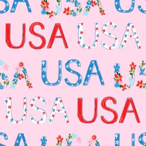 Floral USA on Pink July 4th Patriotic Design JUMBO