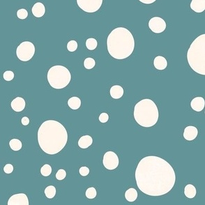 Watercolor Spots and Dots Jumbo Cream on Teal Green