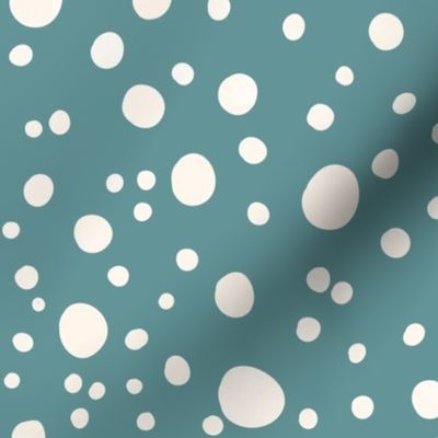 Watercolor Spots and Dots Cream on Teal Green