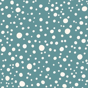 Watercolor Spots and Dots Cream on Teal Green