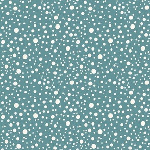 Watercolor Spots and Dots Small Scale Cream on Teal Green