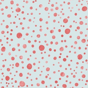 Watercolor Spots and Dots Red on Duck Egg Blue