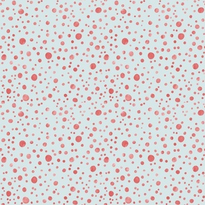 Watercolor Spots and Dots Small Scale Red on Duck Egg Blue