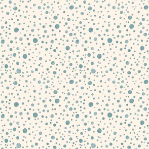Watercolor Spots and Dots Small Scale Teal Green on Cream